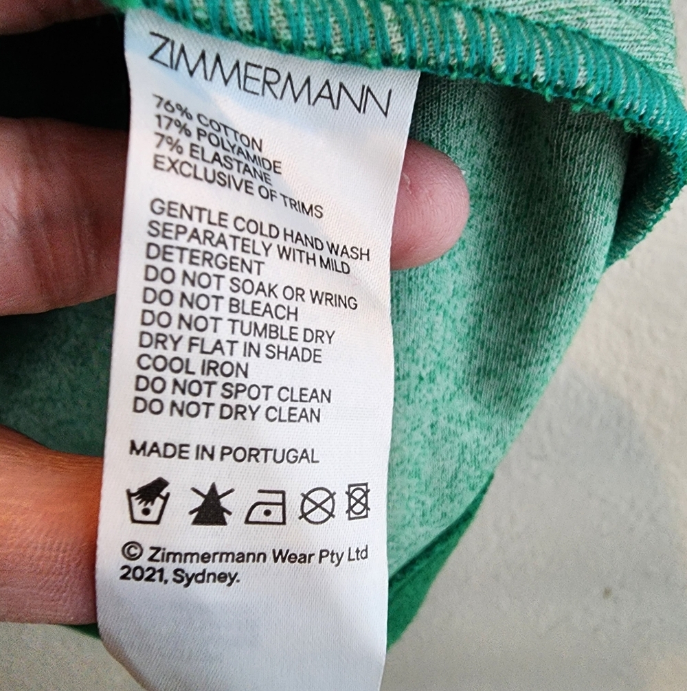 ZIMMERMAN SRRAPPLES MIDI DRESS IN GREEN TERRY CLOTH BELOW KNEE LENGHT SZ 3/LARGE - Picture 7 of 15